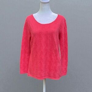 Vtg Rafael Essential Long Sleeve Crinkle Top in Coral Size Small